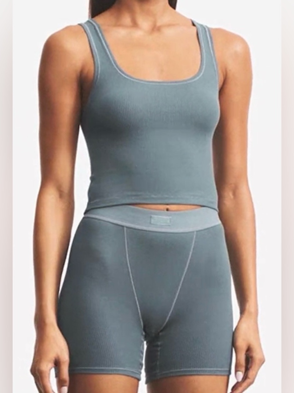 SKIMS Ribbed Scoop Cropped Tank Top in Mineral, Sz XS
